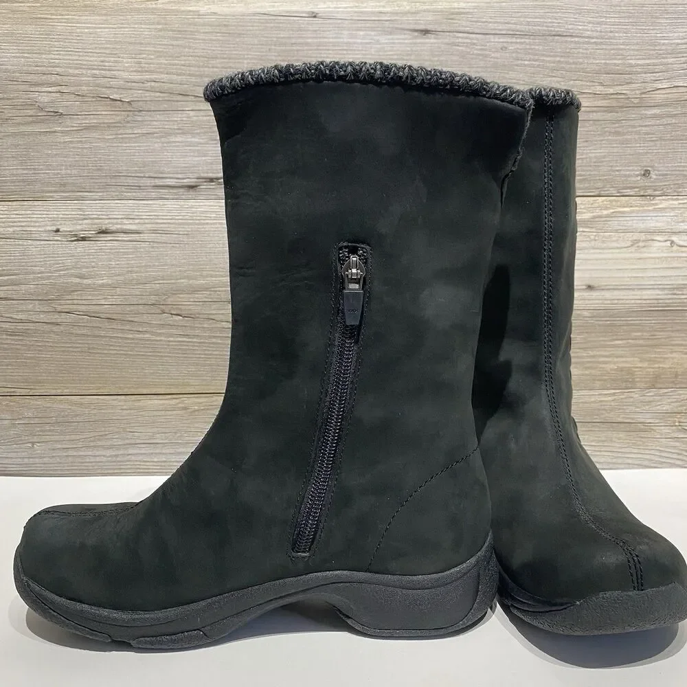 Dansko Boots Black Nubuck Leather EU 36 US 5.5-6 Knit Trim Stitching Details Zip